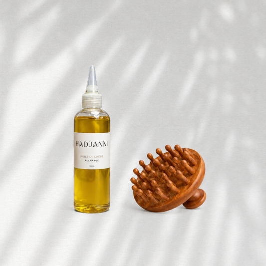 Duo Stimule : Huile Chébé Essence format recharge & Brosse de massage