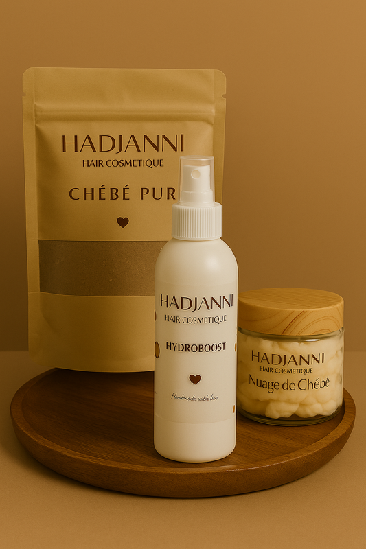 Trio croissance et maintient : Spray - CHÉBÉ HYDRABOOST, Chantilly - CHÉBÉ NUAGE et Poudre - CHÉBÉ PUR